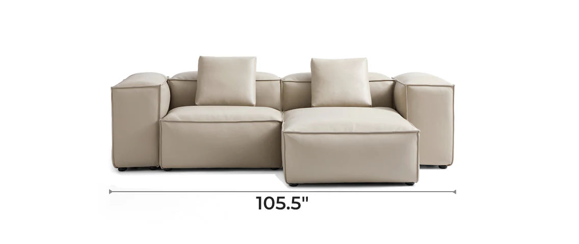 Cube Modular Beige Genuine Leather Double-Sided Sectional