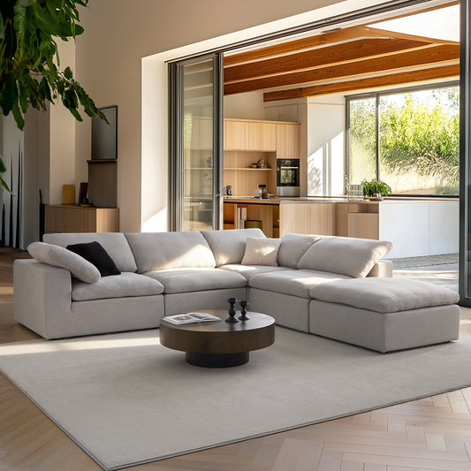 Tender Wabi Sabi Gray L Shaped Sectional and Ottoman-Gray