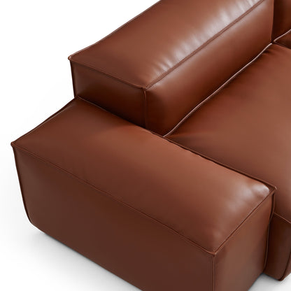 Cube Modular Brown Genuine Leather Sectional-Brown