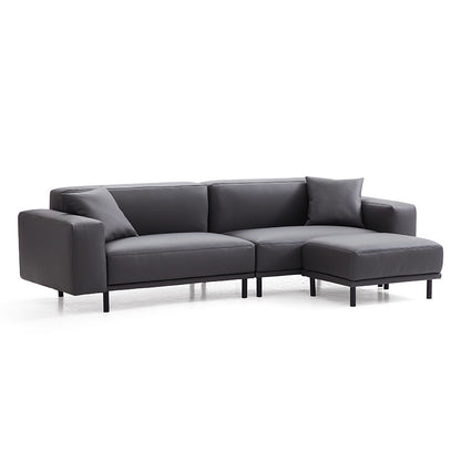 Noble Dark Gray Leather Sofa with Ottoman-Dark Gray