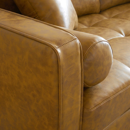 Mid-Century Modern Retro Tan Leather Loveseat-Tan-86.6″