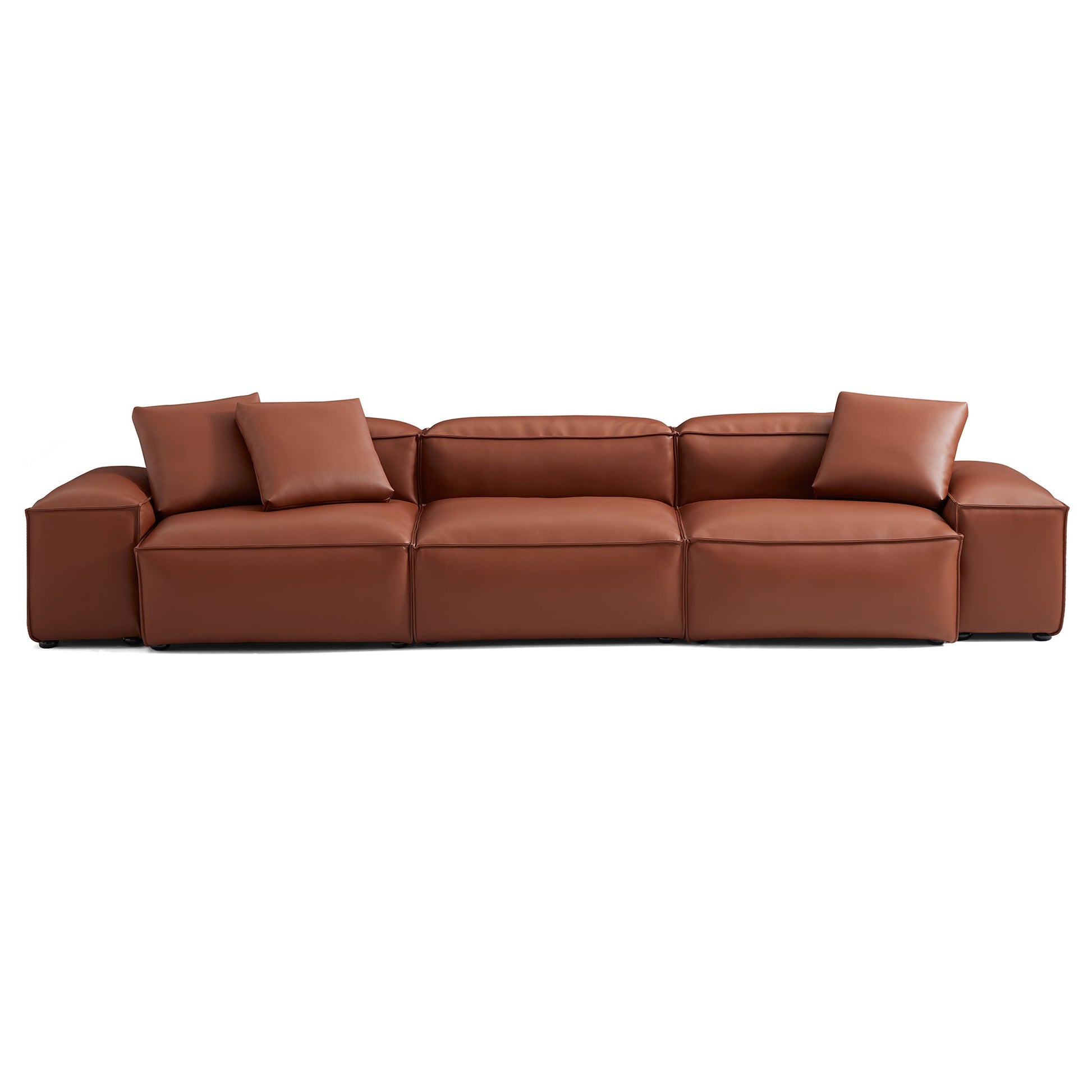 Cube Modular Brown Genuine Leather Sofa-Brown-142.9"-Low
