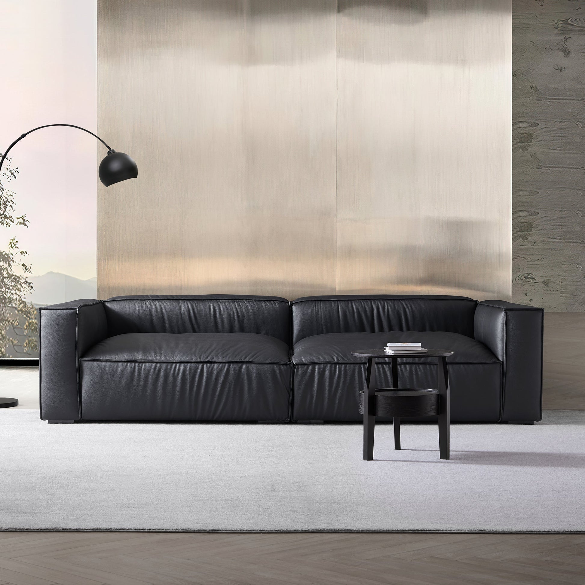 Luxury Minimalist Black Leather Daybed Sofa-Black