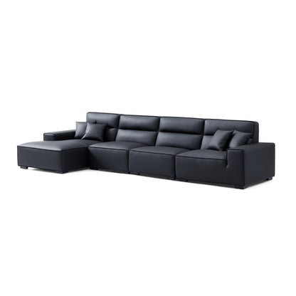 Domus High Back Modular Leather Sectional-Black-160.6"-Facing Left