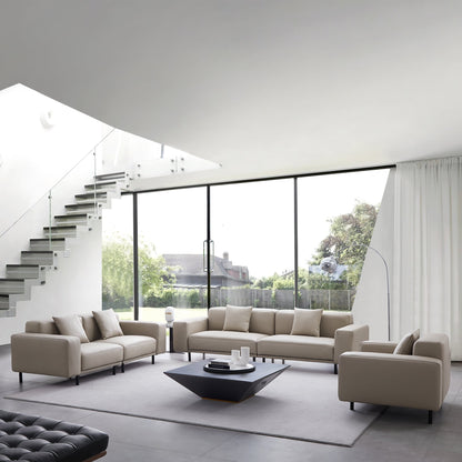 Noble Beige Leather Sofa Set-Beige