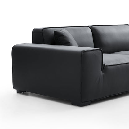 Domus Modular Black Leather Sectional Sofa-Black