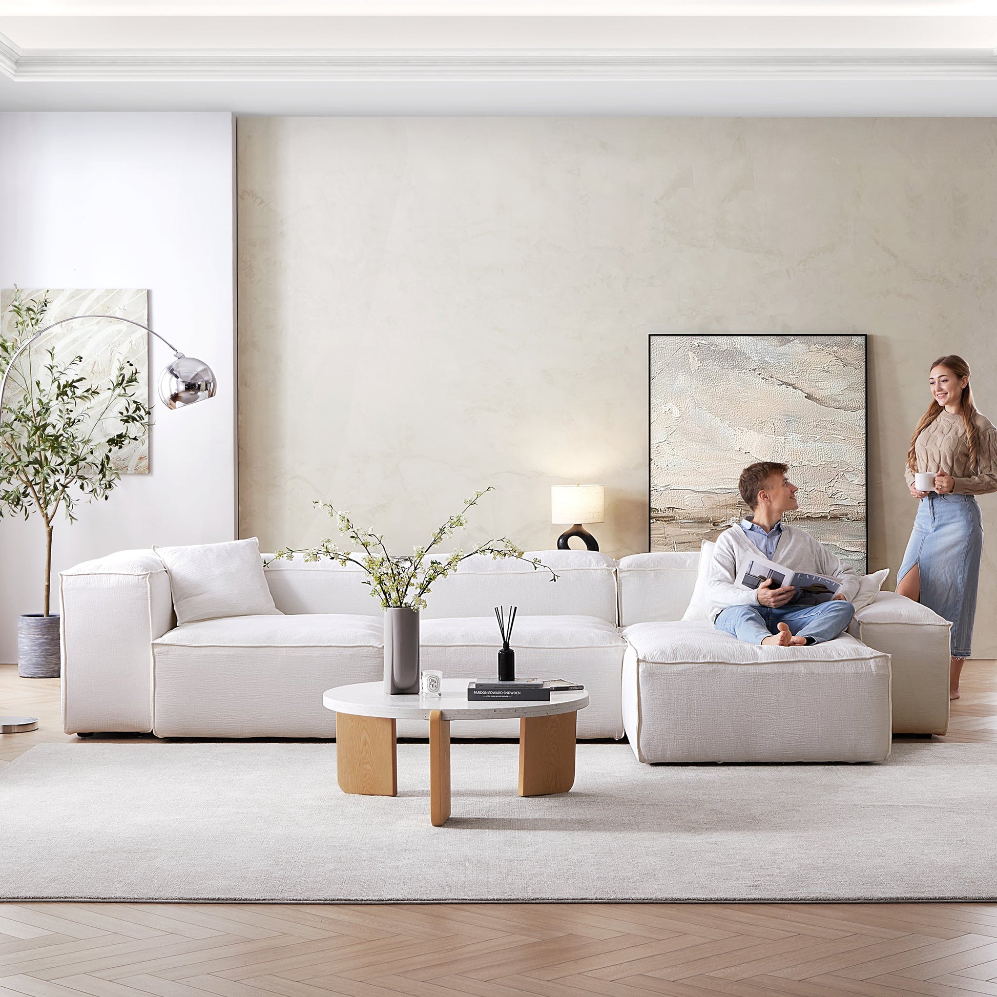 Freedom Modular White Sectional Sofa-White