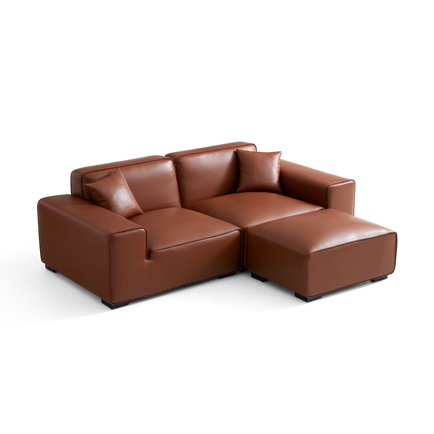 Domus Modular Khaki Leather Sofa and Ottoman-Brown-94.5"