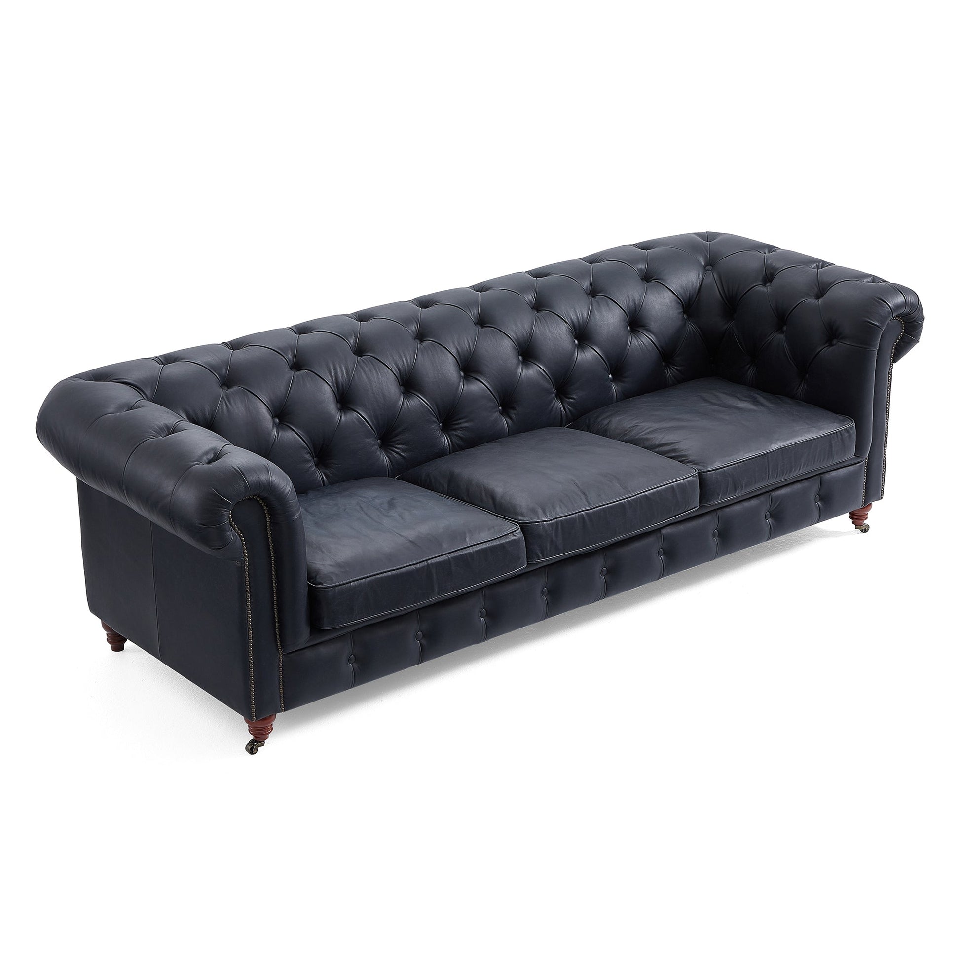Durango Chesterfield Top Grain Leather Tufted Sofa-Black