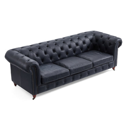 Durango Chesterfield Top Grain Leather Tufted Sofa-Black