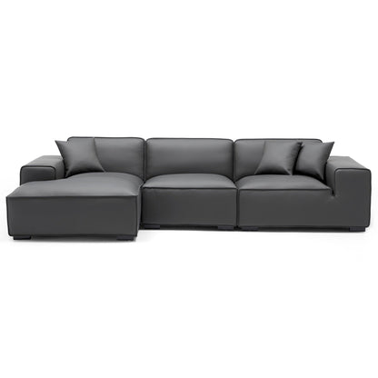 Domus Modular Beige Leather Sectional Sofa-Dark Gray-126.0"-Facing Left