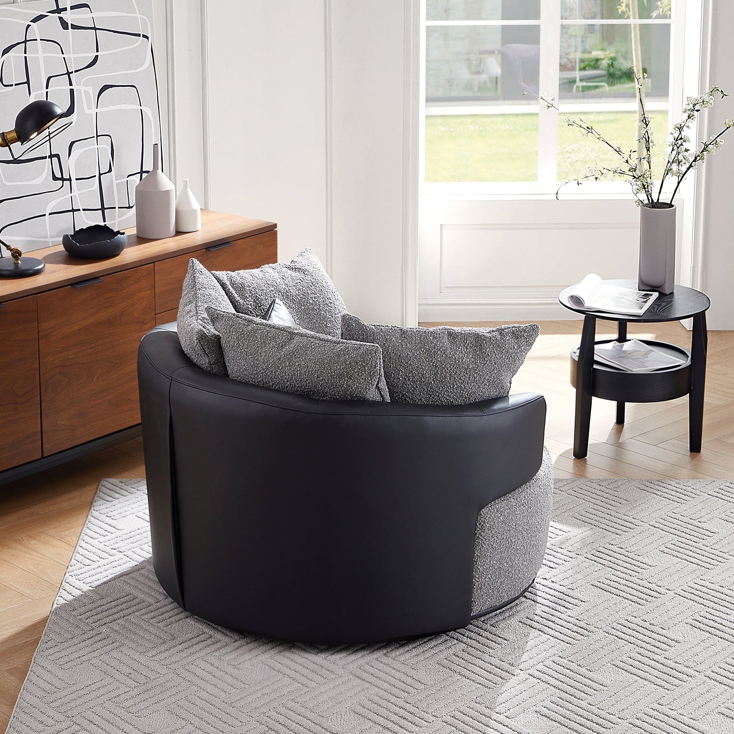 Luna Swivel Light Gray Boucle Fabric Lounge Chair-Gray
