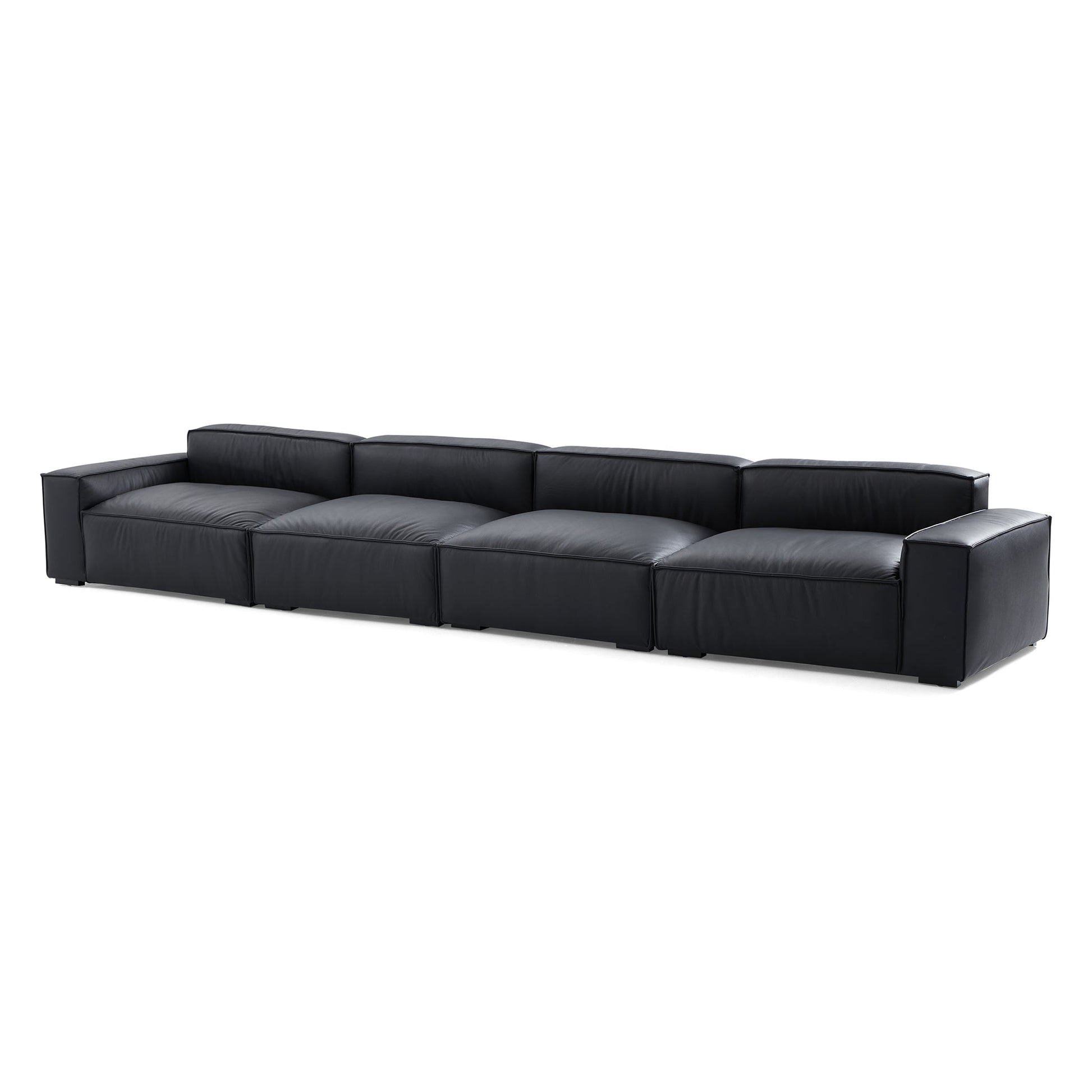 Luxury Minimalist Black Leather Sofa-Black-179.5"