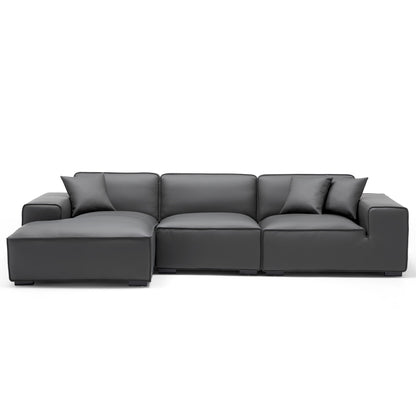 Domus Modular Beige Leather Sectional Sofa-Dark Gray-126.0"-Facing Left