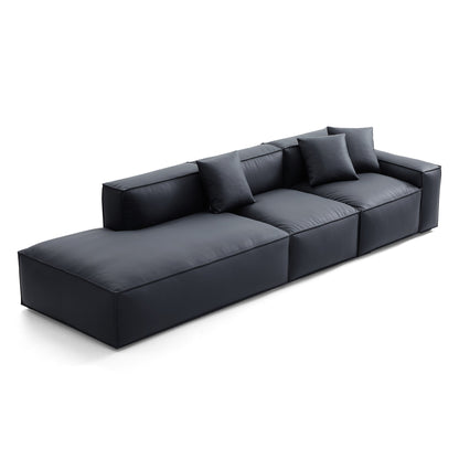 Geometry Minimalist Black Leather Sofa-Black