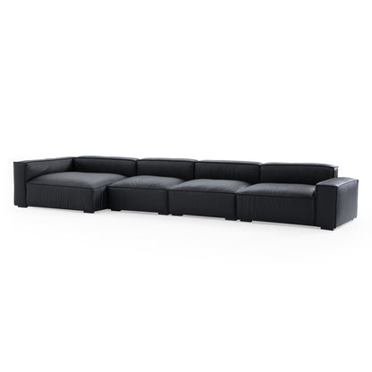 Luxury Minimalist Black Leather Sectional-Black-185.0"-Facing Left