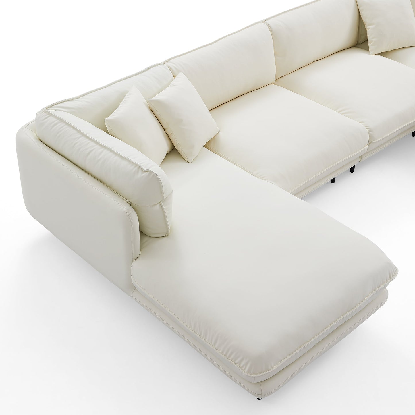 Vanilla White Leather U Shaped Sectional-White