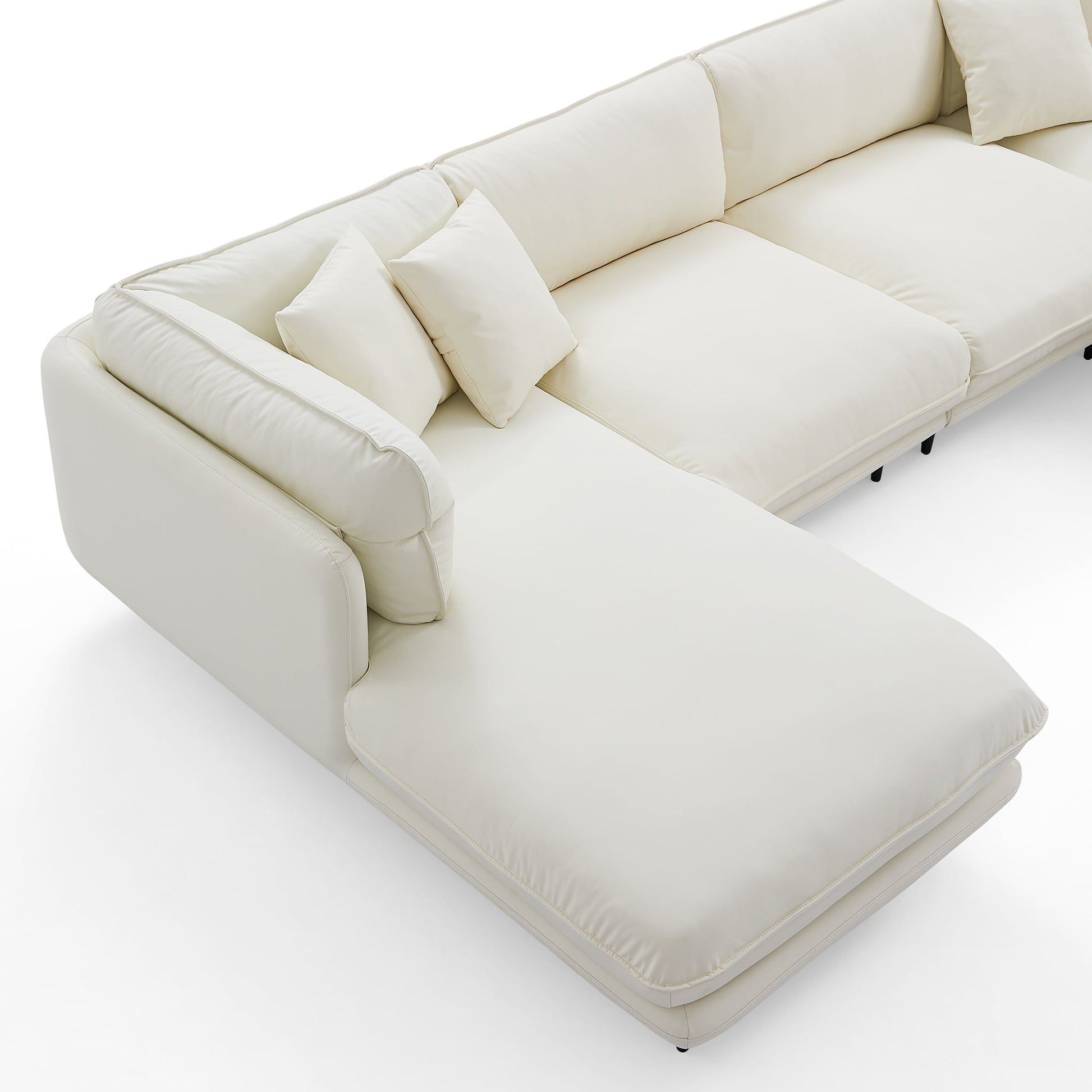 Vanilla White Leather U Shaped Sectional-White