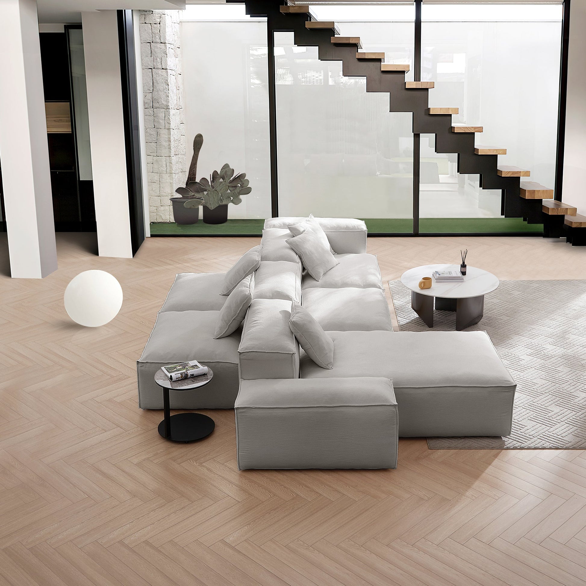 Freedom Modular White Double Sided Sectional Sofa-Gray