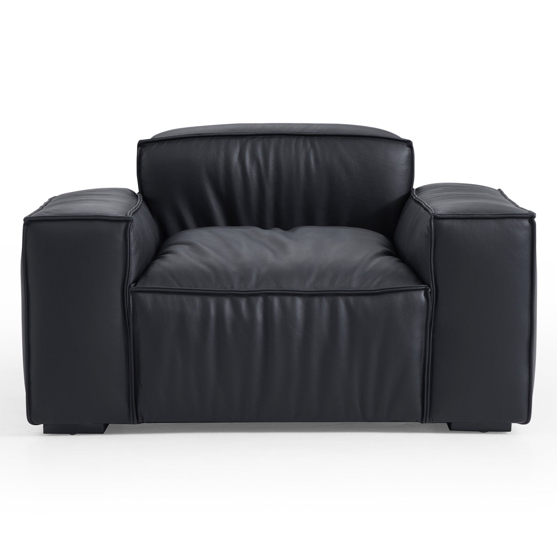 Luxury Minimalist Black Leather Armchair-Black
