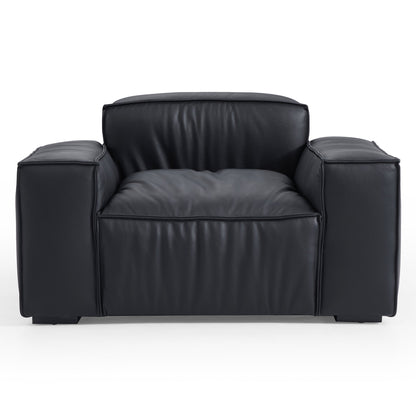 Luxury Minimalist Black Leather Armchair-Black