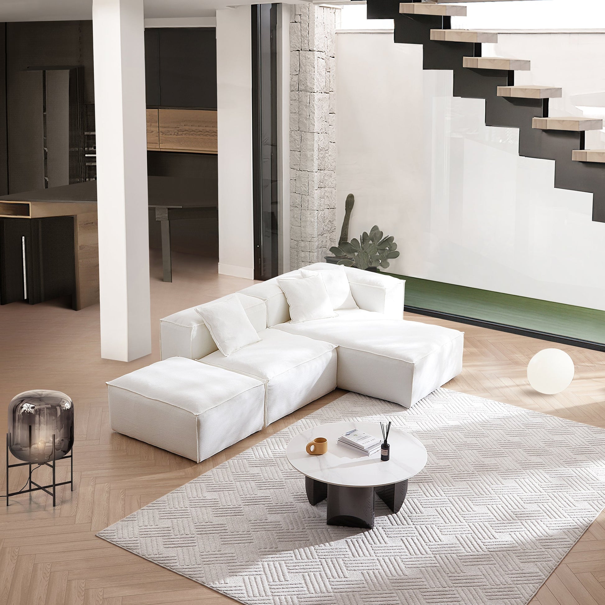 Freedom Modular Khaki Sectional Sofa-White