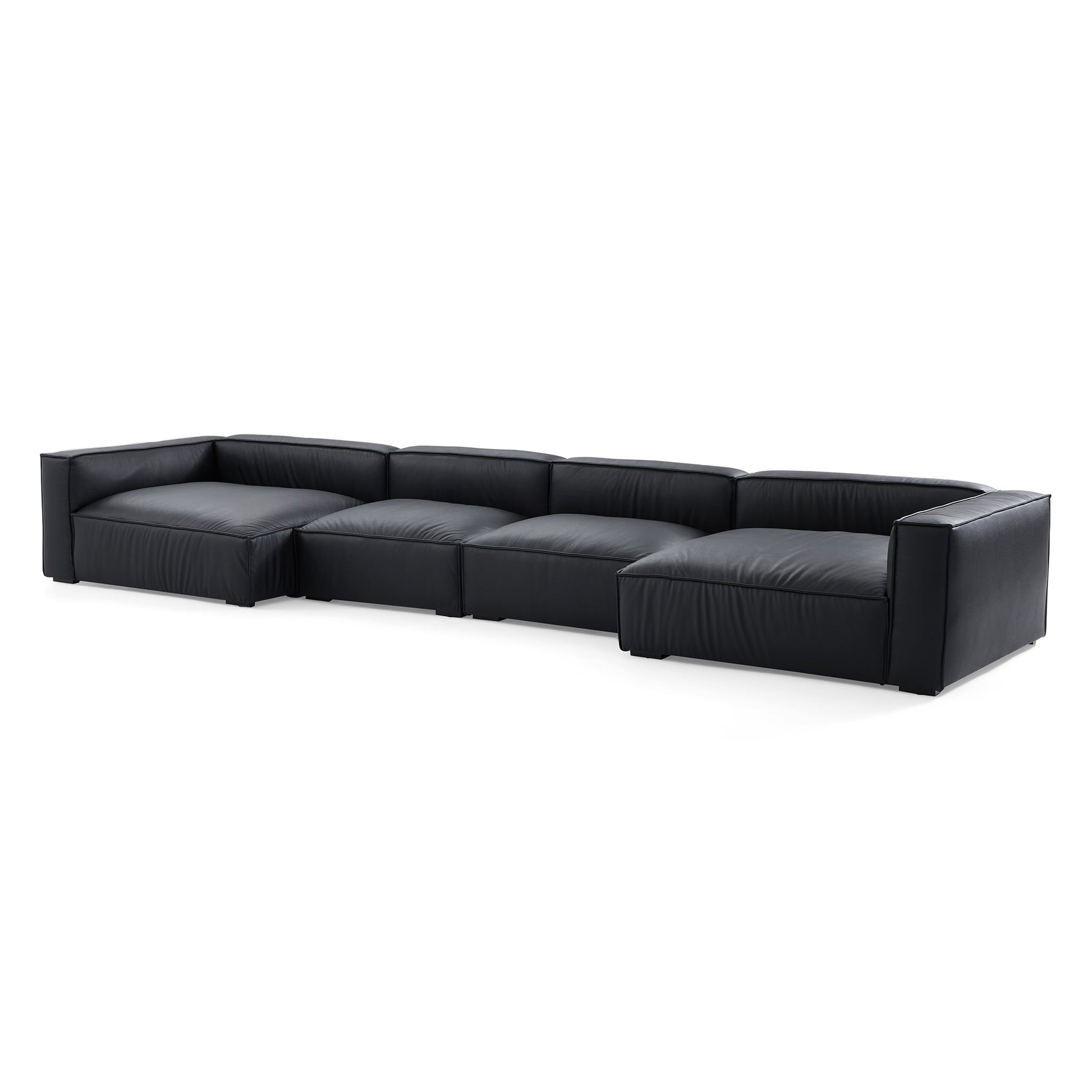 Luxury Minimalist Black Leather U Shaped Sectional Sofa-Black-190.6"