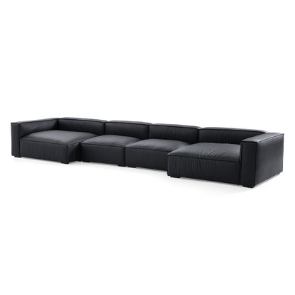 Luxury Minimalist Black Leather U Shaped Sectional Sofa-Black-190.6"