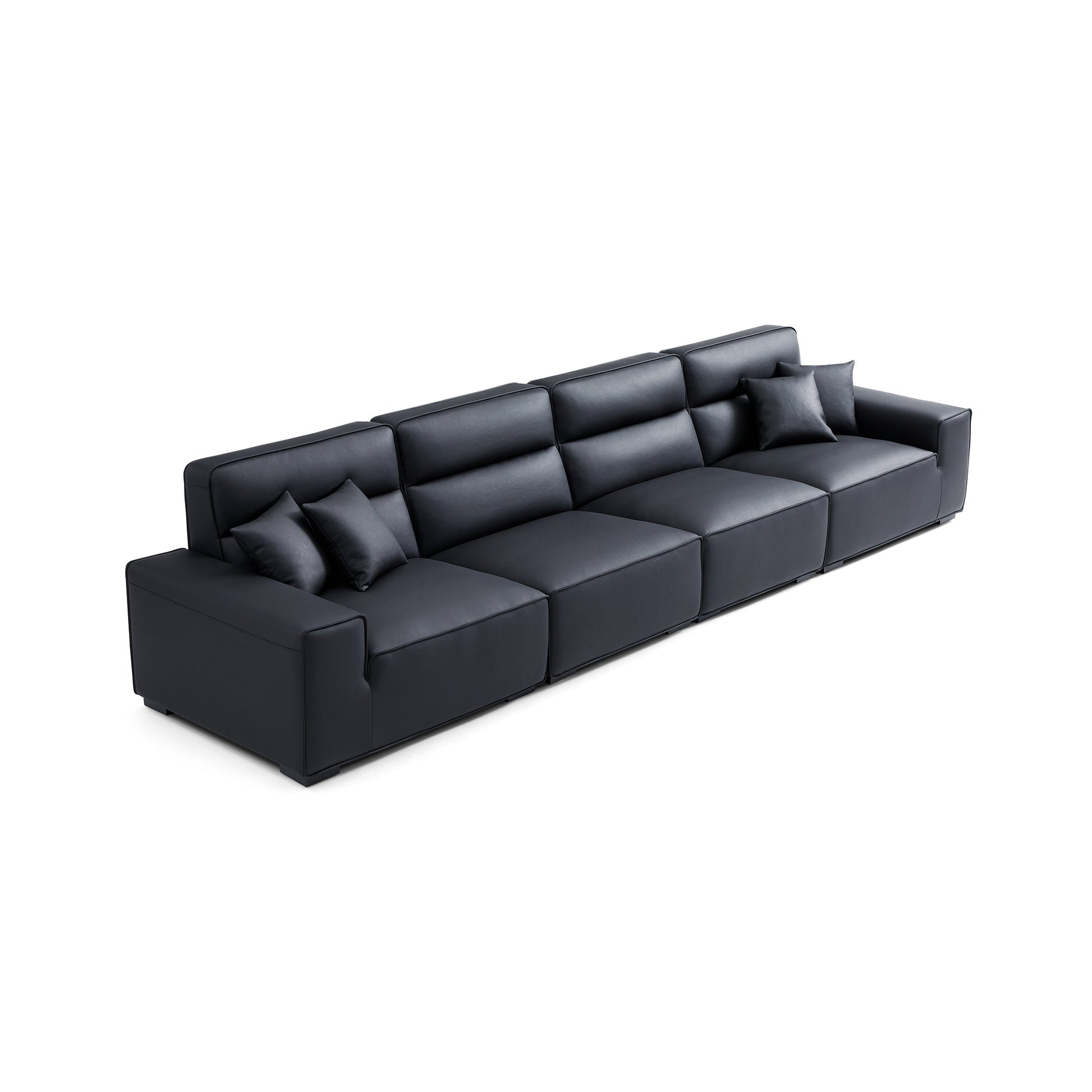 Domus High Back Modular Leather Sofa-Black-165.4"