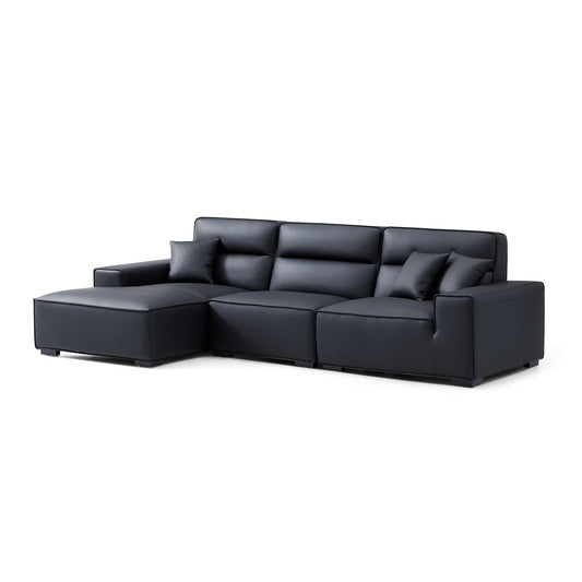 Domus High Back Modular Leather Sectional-Black-125.2"-Facing Left