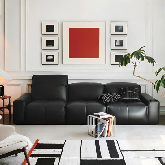 Nero Black Recliner Leather Lounge Sofa-Black