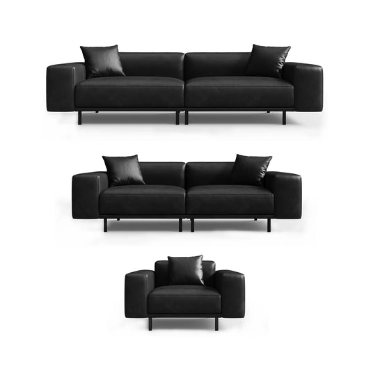 Noble Black Leather Sofa Set