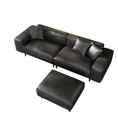Noble Black Leather Sofa and Ottoman