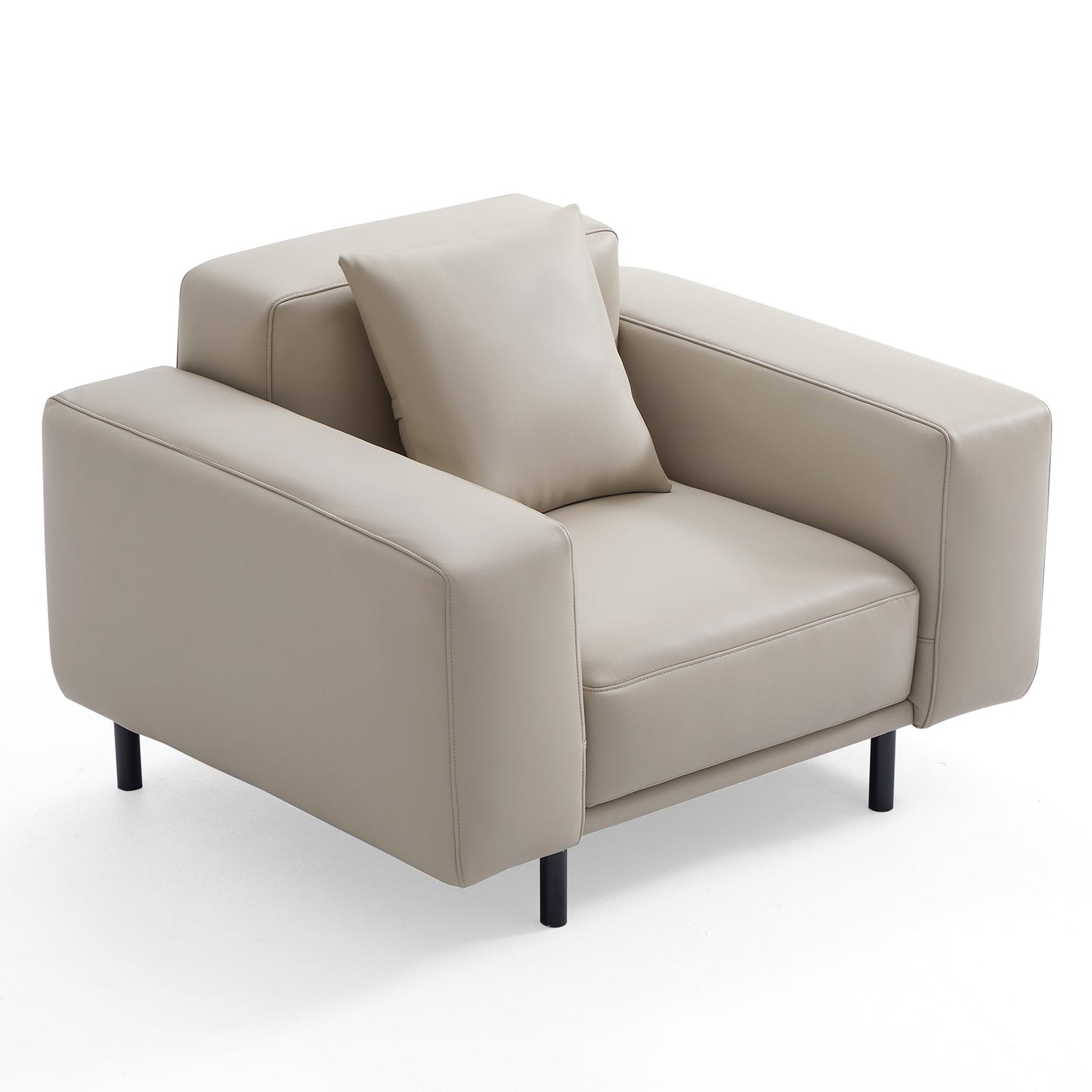 Noble Dark Gray Leather Armchair-Beige