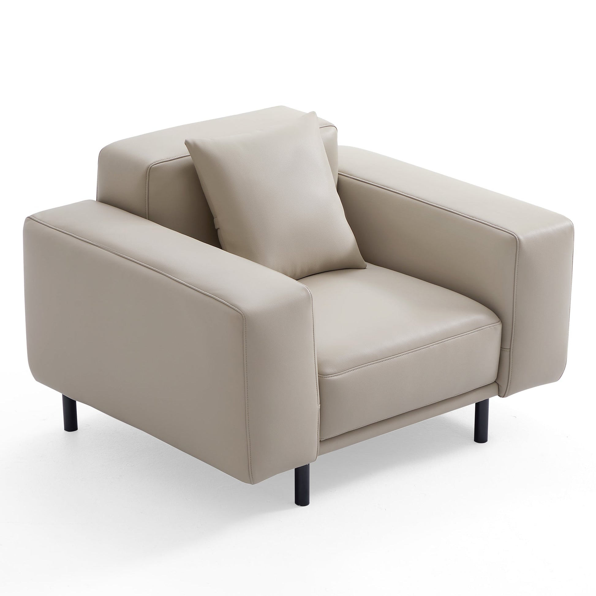 Noble Dark Gray Leather Armchair-Beige