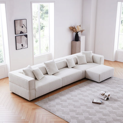 Nordic Modern Creamy Sofa with Ottoman-White