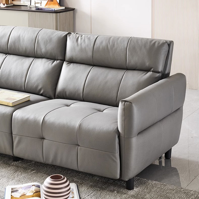 Lattice Charcoal Gray Leathaire Modular Recliner Sofa-Light Gray