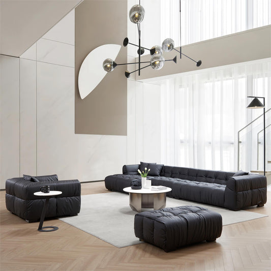 Boba Black Leathaire Sectional Set-Black