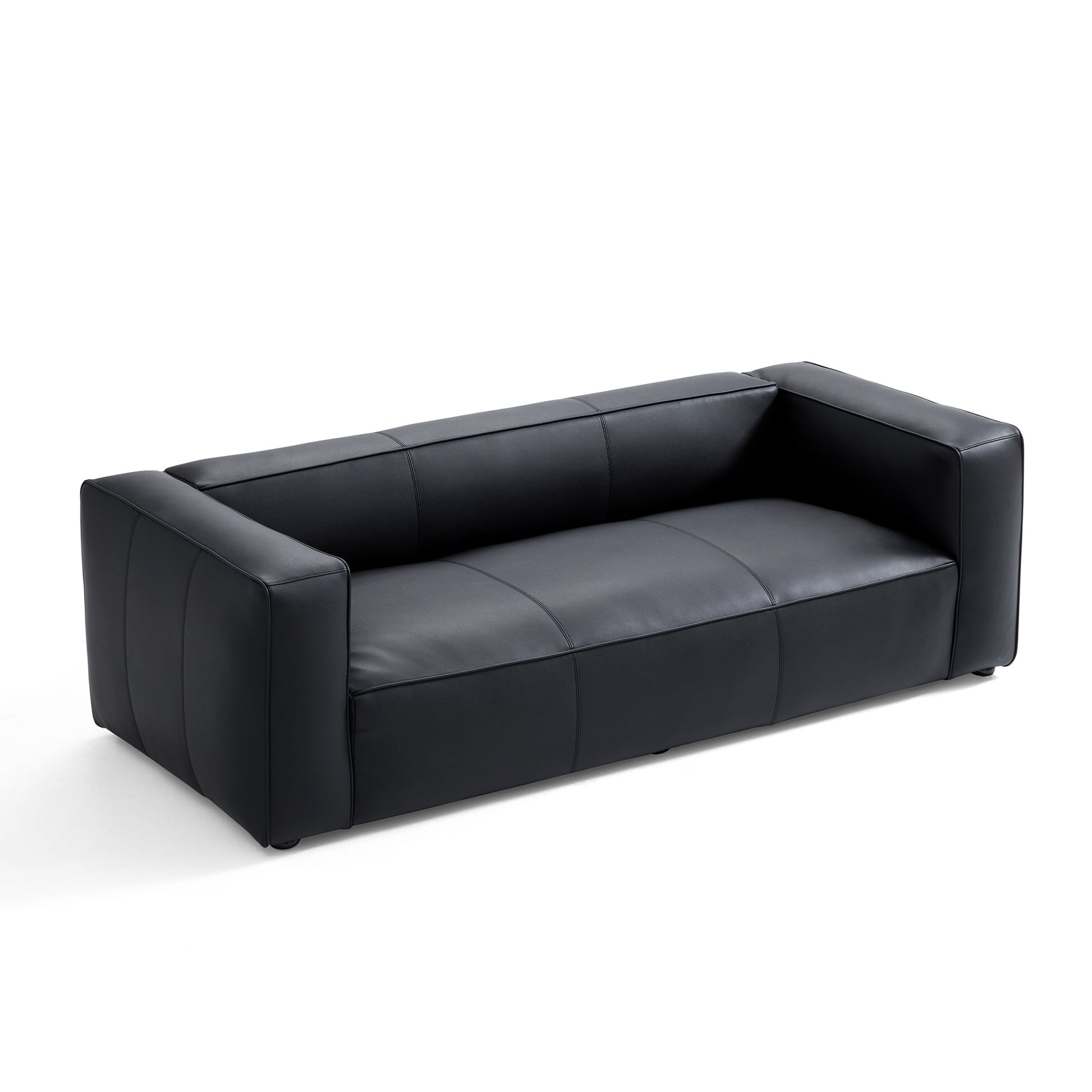 Brancaster Black Genuine Leather Tuxedo Sofa-Black