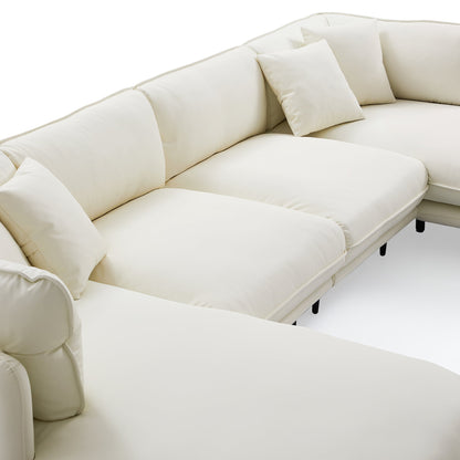 Vanilla White Leather U Shaped Sectional-White