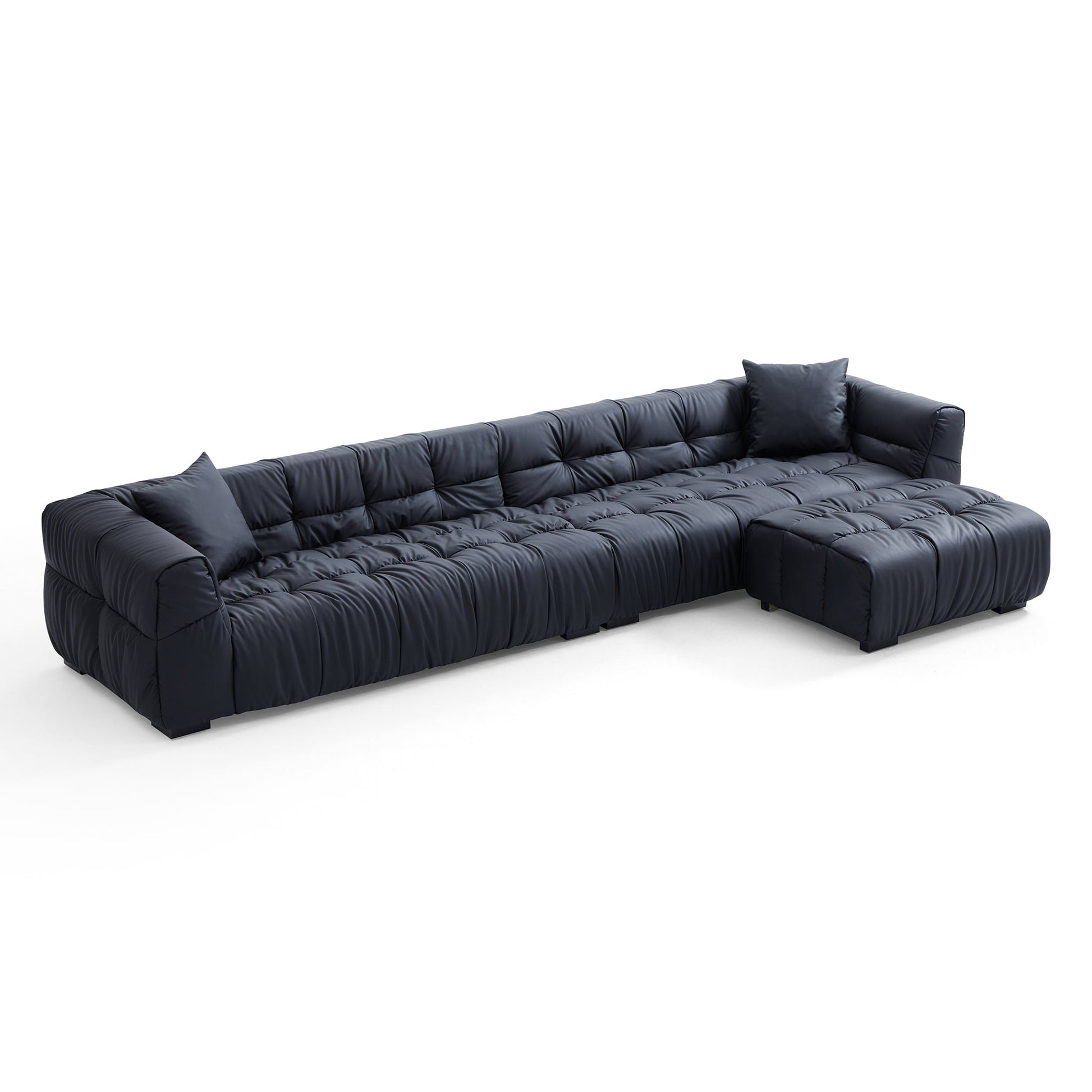 Boba Black Leathaire Sofa and Ottoman-Black-141.7″