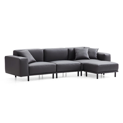 Noble Dark Gray Leather Sofa with Ottoman-Dark Gray