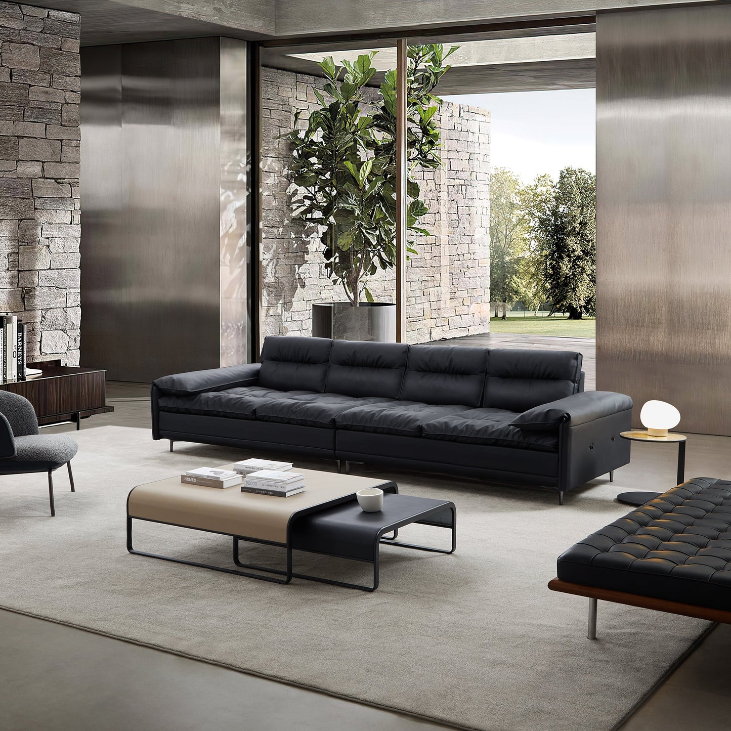 Lewis Black Leather Sailboat Sofa-Black