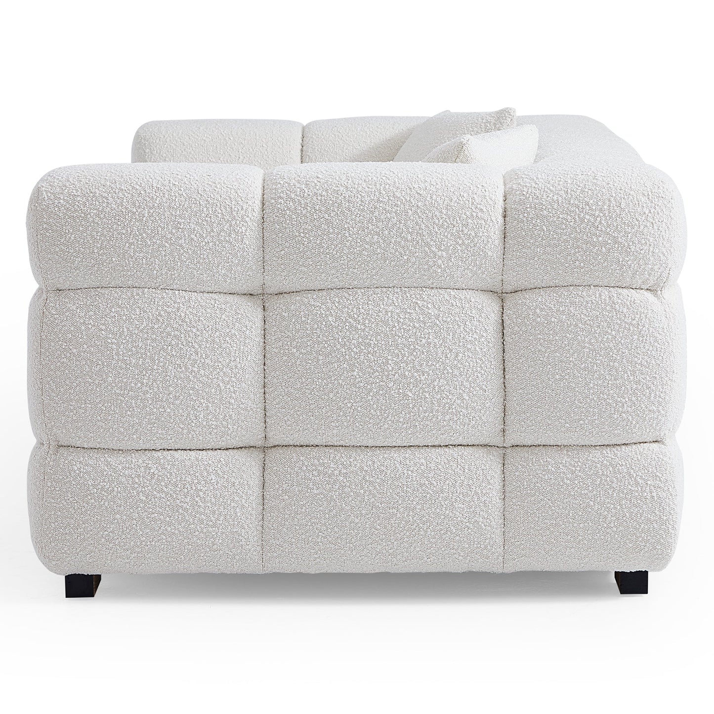 Cushy Cream Boucle Fabric Tufted Sofa-White