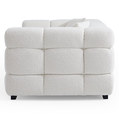 Cushy Cream Boucle Fabric Tufted Sofa-White