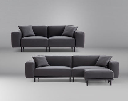 Noble Dark Gray Leather Sofa Set and Ottoman-hidden