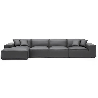 Domus Modular Beige Leather Sectional Sofa-Dark Gray-161.4"-Facing Left
