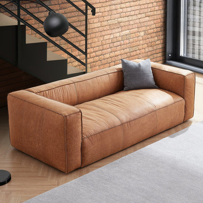 Rusty Tan Genuine Leather Tuxedo Sofa-Tan