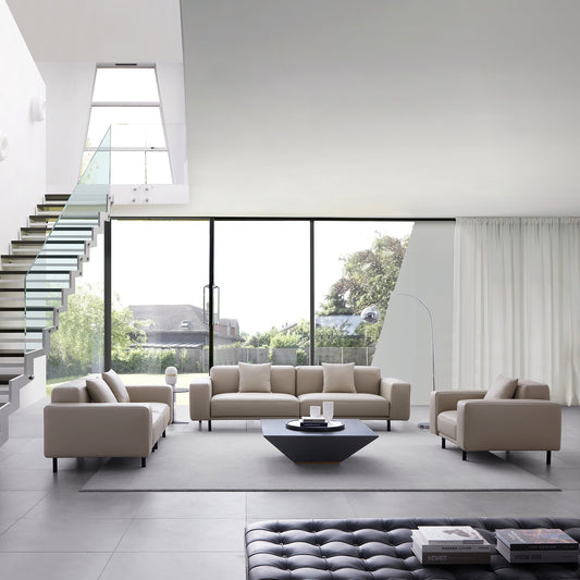 Noble Beige Leather Sofa Set-Beige