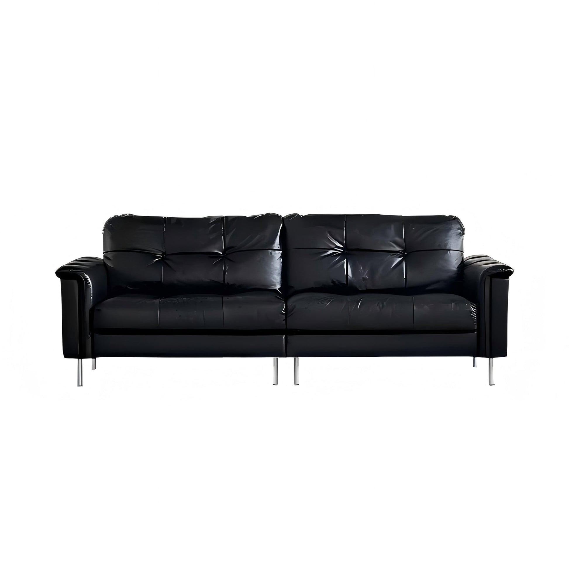 Baroque Tufted Black Leather Sofa-Black